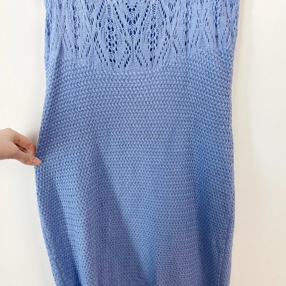 Free People Beach Knit Low Back Dress Sz  XL Crochet Blue Coverup Stretch -Note! - Picture 14 of 14